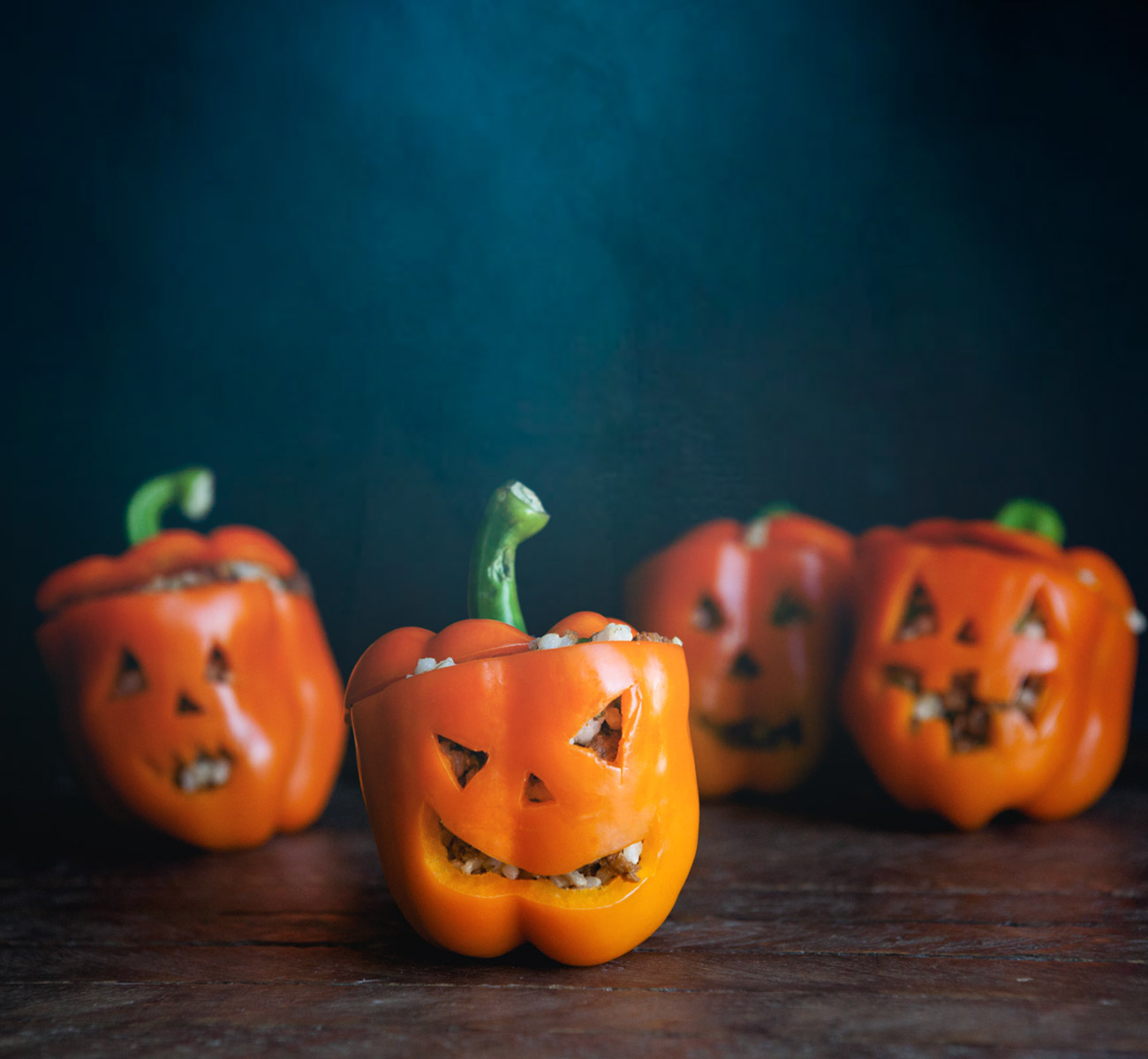 Jack O' Lantern Stuffed Peppers