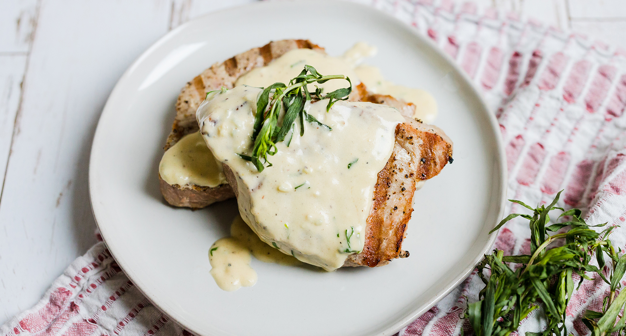 Grilled Albacore Loin with Tarragon-Pepper Cream Sauce